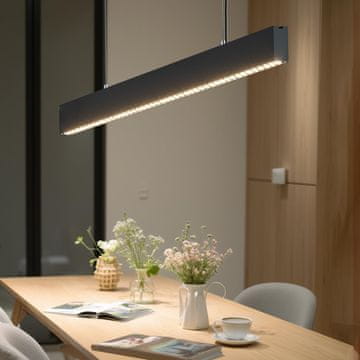 Nikcorp Sodobna LED viseča svetilka 120 cm, nastavljiva črna stropna luč, 38 W, 1300 lm, 4000 K, aluminij in akril, za jedilnico, kuhinjo ali pisarno, minimalističen dizajn, brez utripanja, nastavljiva višina