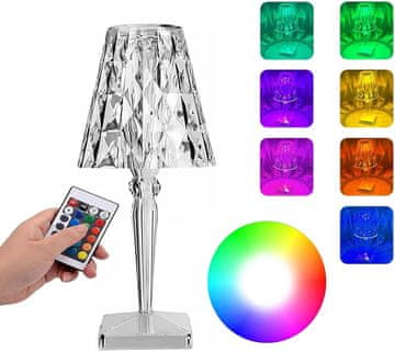 Nikcorp Kristalna namizna LED lampa Bela Več barv RGB, dotik upravljanje in daljinski upravljalnik, USB-C polnjenje 2000 mAh, prozoren akril PC dekor svetilna za spalnico dnevno sobo pisarno