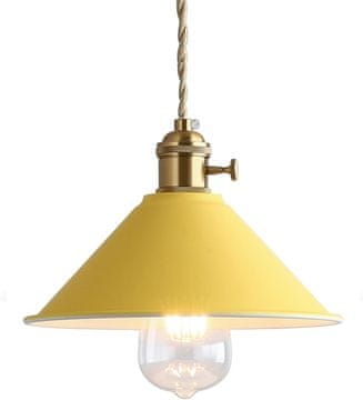 Nikcorp viseča stropna svetilka Azanaz Vintage Retro industrijski loft E27 kovinski stožčasti senčnik iz jekla rumena, kabel 120 cm, premer rozete 10 cm