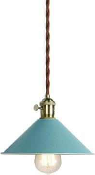 Nikcorp Viseča stropna svetilka Azanaz E27 retro lestenec, stožčasto jekleno senčnik 20,5 cm, modro z belo notranjostjo, macaron zaključek odporen na visoke temperature, kabel 120 cm