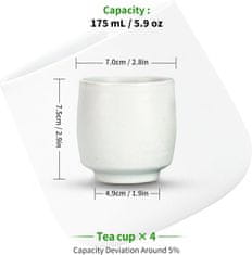 Nikcorp Keramične skodelice za čaj TEANAGOO Ruware TC07, komplet 4 kom, 165 ml, slonokoščena ivory white, mat zunanji dizajn, gladka notranjost, kompatibilno mikrovalovna pečica pečica zamrzovalnik pomivalni