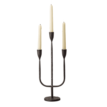 Nikcorp Trikraki litoželezni svečnik kandelaber črne mat, 3 kraki, višina 43 cm, premer osnove 10 cm, odprtina 2,2 cm, za stožčaste sveče in LED sveče, dekor za mizo, kamin in okensko polico