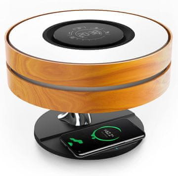 Nikcorp Večfunkcijska nočna svetilka z Bluetooth zvočnikom, 10W brezžičnim Qi polnilnikom in digitalno uro, rjava, brezstopenjsko zatemnjevanje, način spanja, Bluetooth 5.0, podpora za stereo zvok, eleganten