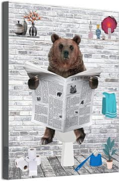 Nikcorp Stenska slika plakat na platnu medved bere časopis 50x70 cm, dekorativni tisk visoke ločljivosti brez okvirja za dnevno sobo, spalnico ali kopalnico, umetniška stenska dekoracija za dom, darilo