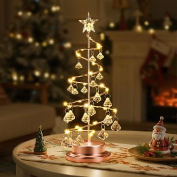 Nikcorp LED božična lučka Luxspire spiralna jelka 28 cm, 30 LED diod, akrilni kristali, rožnato zlata, namizna dekoracija na baterije, za dom, kamin in polico, kovinska konstrukcija, topla ambientalna