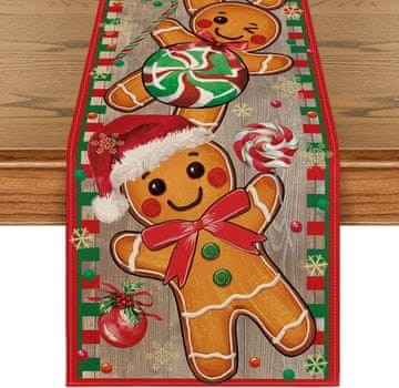 Nikcorp Božični namizni tekač 40 x 180 cm, motiv medenjaki, rjav, 100% poliester, zaščita za jedilno mizo za 4-6 oseb, pralen, odporen na bledenje, praznična dekoracija za kuhinjo in jedilnico
