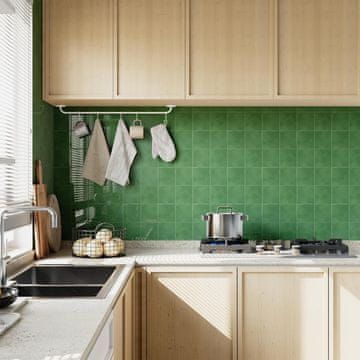 Nikcorp Samolepilne 3D vinilne stenske ploščice za kuhinjo in kopalnico, zelene, set 10 kosov, 22,8 x 22,8 cm, 0,52 m², vodoodporne in toplotno odporne, enostavna montaža za hitro prenovo prostora