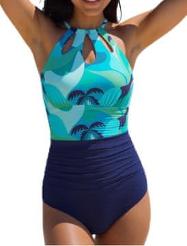 Enodelne kopalke Monokini za hujšanje, Push Up, nastavljivo šniranje, modre, XXL, oblikovanje postave, visok izrez, keyhole, odstranljive blazinice, elastičen material, za plažo, bazen, spa, vodno