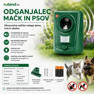 Roland Roland ultrazvočni odganjalec mačk in psov s PIR senzorjem, do 150 m²