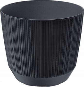 Prosperplast Okrogel plastični cvetlični lonček z utorjenim pokrovom, antraciten, 14,7 cm Ryfo