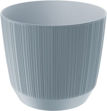 Prosperplast Ryfo okrogel plastični cvetlični lonček z utorjenim pokrovom, svetlo siv, 19,5 cm