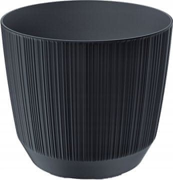 Prosperplast Okrogel plastični cvetlični lonček z utorjenim pokrovom, antraciten, 19,5 cm Ryfo
