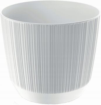 Prosperplast Plastični okrogli cvetlični lonček z utorjenim pokrovom, bel, 16,8 cm, Ryfo