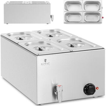 Royal Catering Električni grelnik za vodno kopel s pipo 4 x GN 1/4 600 W