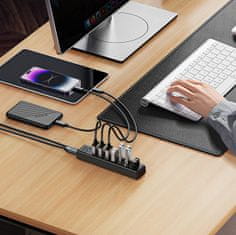 Orico Razdelilnik PW7U-U3 7x USB-A USB-C 5V 3A 1m - črne barve