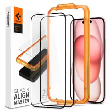 Spigen Zaščitno kaljeno steklo za iPhone 15 Plus ALM Glass FC – črno, 2 kos