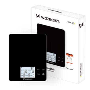 WOZINSKY Pametna kuhinjska tehtnica z zaslonom in aplikacijo Bluetooth, nosilnost 10 kg – črna