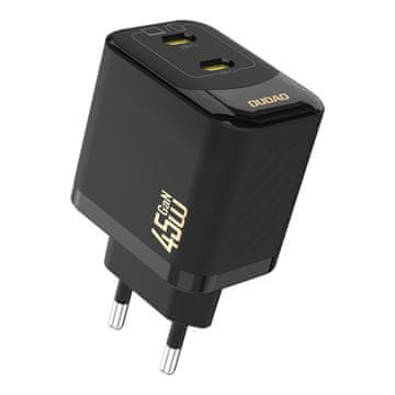 DUDAO Mrežni polnilnik 2xUSB-C GaN PD 45 W – črn
