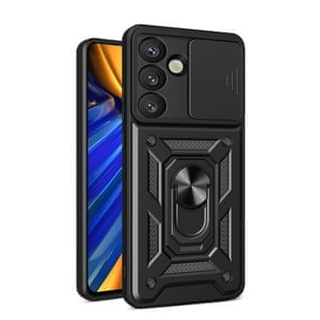 HURTEL Oklepno etui s stojalom in zaščito kamere za Samsung Galaxy S25 Edge Hybrid Armor Camshield – črno