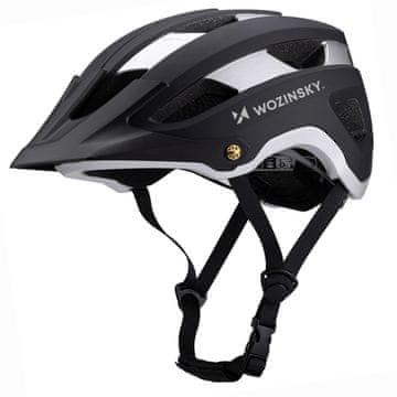 WOZINSKY Kolesarska čelada MTB z odstranljivim ščitnikom, lahka, 57–62 cm – črno-srebrna