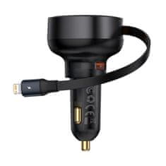 BASEUS Avtomobilski polnilnik USB-A z zložljivim kablom Lightning za iPhone 55W - črn