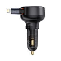 BASEUS Avtomobilski polnilnik USB-A z zložljivim kablom Lightning za iPhone 55W - črn