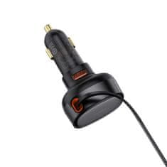 BASEUS Avtomobilski polnilnik USB-A z zložljivim kablom Lightning za iPhone 55W - črn