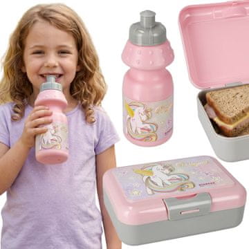 STARPAK Enorog, zajtrkovalni set, posoda za zajtrk + plastenka 350 ml, kosilnica za dekleta