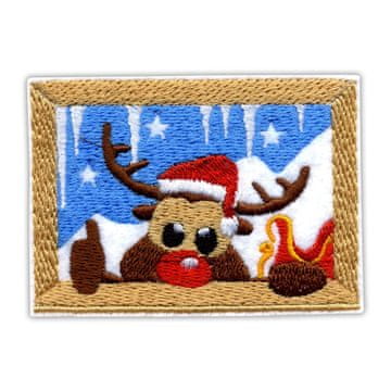 shumee Našitek Severni jelen, ki gleda skozi okno - Magnetna podlaga - Vezen našitek/značka/emblem