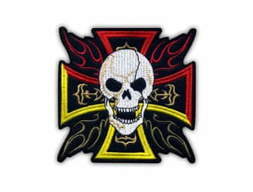 shumee Našitek Lobanja Plamen Križ - Prišiven - Vezen našitek/Značka/Emblem