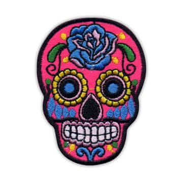 shumee Našitek mehiške lobanje Calavera svetlo roza - magnetna podlaga - vezen našitek/značka/emblem