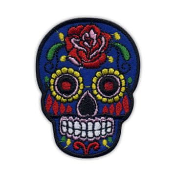 shumee Našitek mehiške lobanje Calavera modra - Podloga za likanje / toplotno varjenje - Vezen našitek/značka/emblem