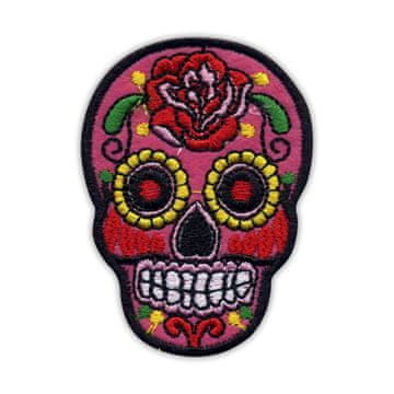 shumee Našitek mehiške lobanje Calavera roza - samolepilna podlaga - vezen našitek/značka/emblem