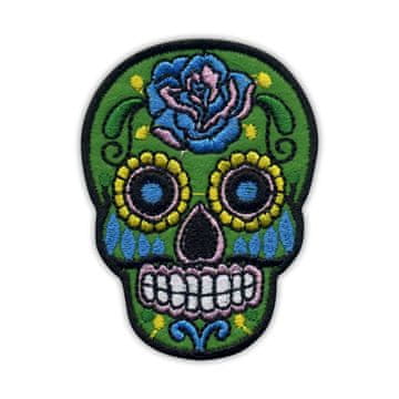 shumee Našitek mehiške lobanje Calavera zelene barve - Podloga za likanje / toplotno varjenje - Vezen našitek/značka/emblem