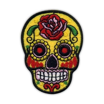 shumee Našitek mehiške lobanje Calavera rumene barve - Podloga za likanje / toplotno varjenje - Vezen našitek/značka/emblem