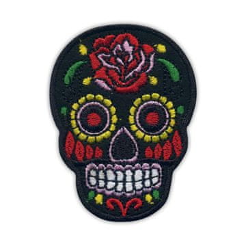 shumee Našitek mehiške lobanje Calavera črne barve - magnetna podlaga - vezen našitek/značka/emblem