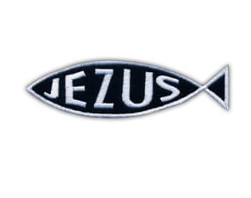 shumee Našitek Ribica z napisom JEZUS - Prišij - Vezeni našitek/značka/emblem