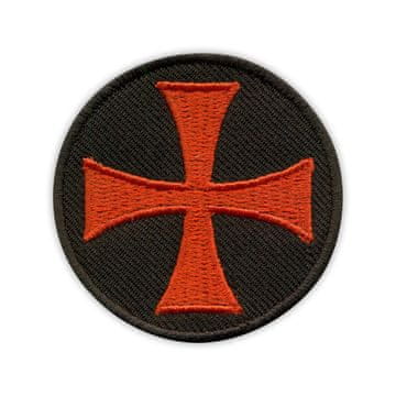 shumee Našitek Templjarski križ - okrogel našitek, črno ozadje - Prišiven - Vezen našitek/značka/emblem