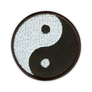 shumee Našitek Yin Yang s črnim robom - Podloga za nalepko z likanjem / toplotnim varjenjem - Vezen našitek/značka/emblem