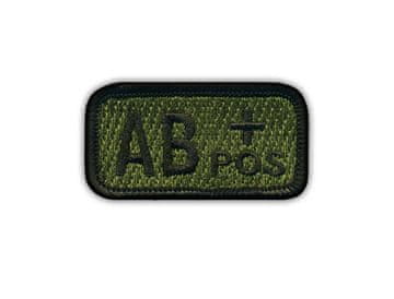 shumee Našitek krvne skupine AB "pos" olivno siva - samolepilna podlaga - vezen našitek/značka/emblem