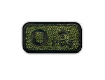 shumee Našitek krvne skupine 0 "poz" olivno siva - samolepilna podlaga - vezen našitek/značka/emblem