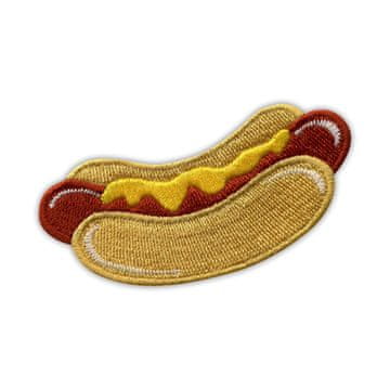 shumee Našitek Hot-Dog z gorčico - Podloga za likanje / toplotno varjenje - Vezen našitek/značka/emblem