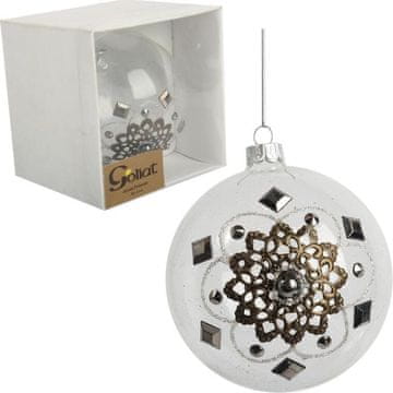 shumee Elegantna steklena božična kroglica s kovinsko dekoracijo - 10 cm, prozorna