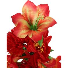shumee Šopek 9 kosov mešanega cvetja: 3 lilije, 4 amarilisi, 2 krizanteme, barva rdeča, višina 58 cm, videz naraven