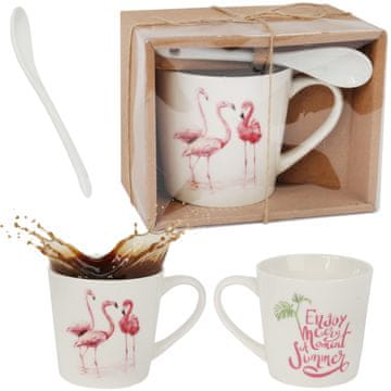 shumee Darilni set keramične skodelice in žlice Flamingo