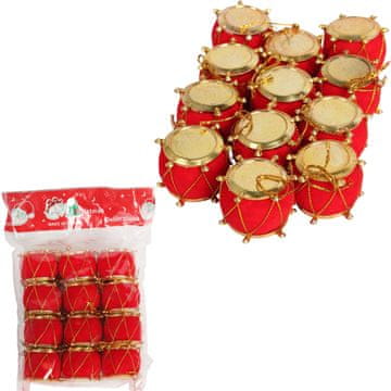 shumee Komplet 12 božičnih okraskov FLOCKED DRUMS rdeči