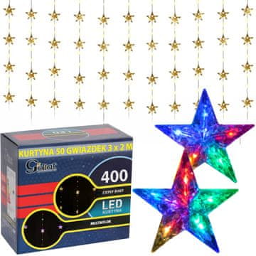 shumee SVETLOBNA ZAVESA 3X2M 50 ZVEZD BOŽIČNI OKRAS LUČKE 400 LED TOPLO BELA/VEČBARVNA