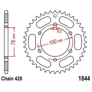 shumee Zadnji jekleni zobnik JT R1844.52, 428/52z za Yamaha MT 125, MT 125 A ABS, YS 125 CBS, YZF-R 125, YZF-R 125 A ABS, YZF-R 125 An