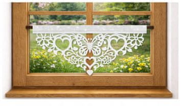 shumee D91 Kuhinjska zavesa z lambrequinom SPRING BUTTERFLY rože 60x30 bela