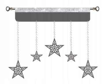 shumee Božična zavesa Lambrequin STARS, siva glamurozna, 150 cm